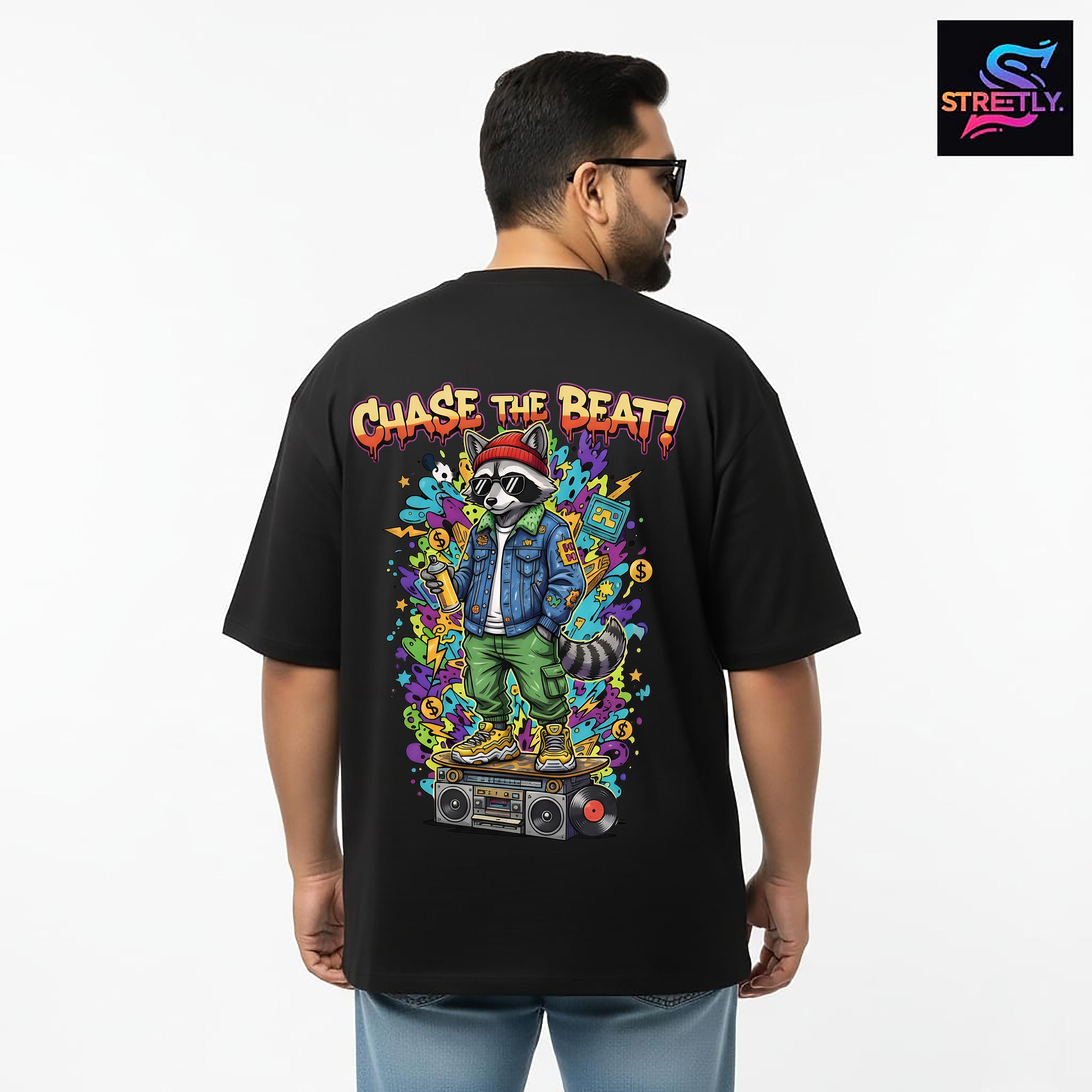 Chase The Beat|Graphic Printed Oversized Crew Neck Premium T-shirt|100% Cotton|Unisex