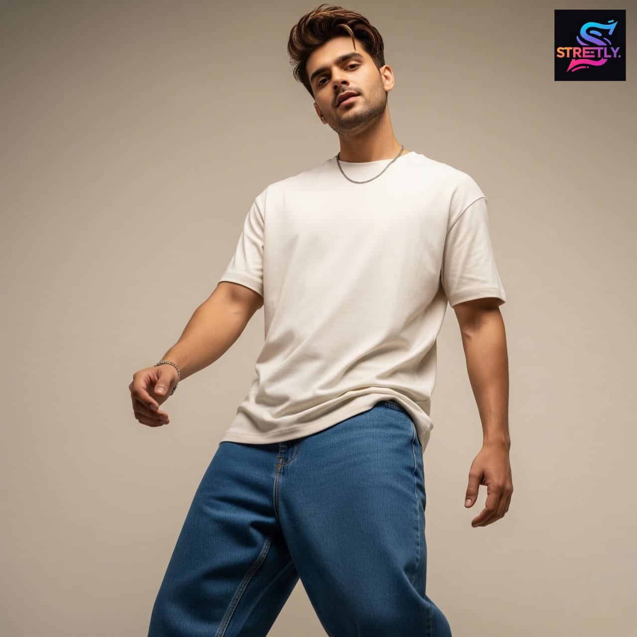 Cream|Plain Oversized Crew Neck Premium T-shirt|100% Cotton|Unisex