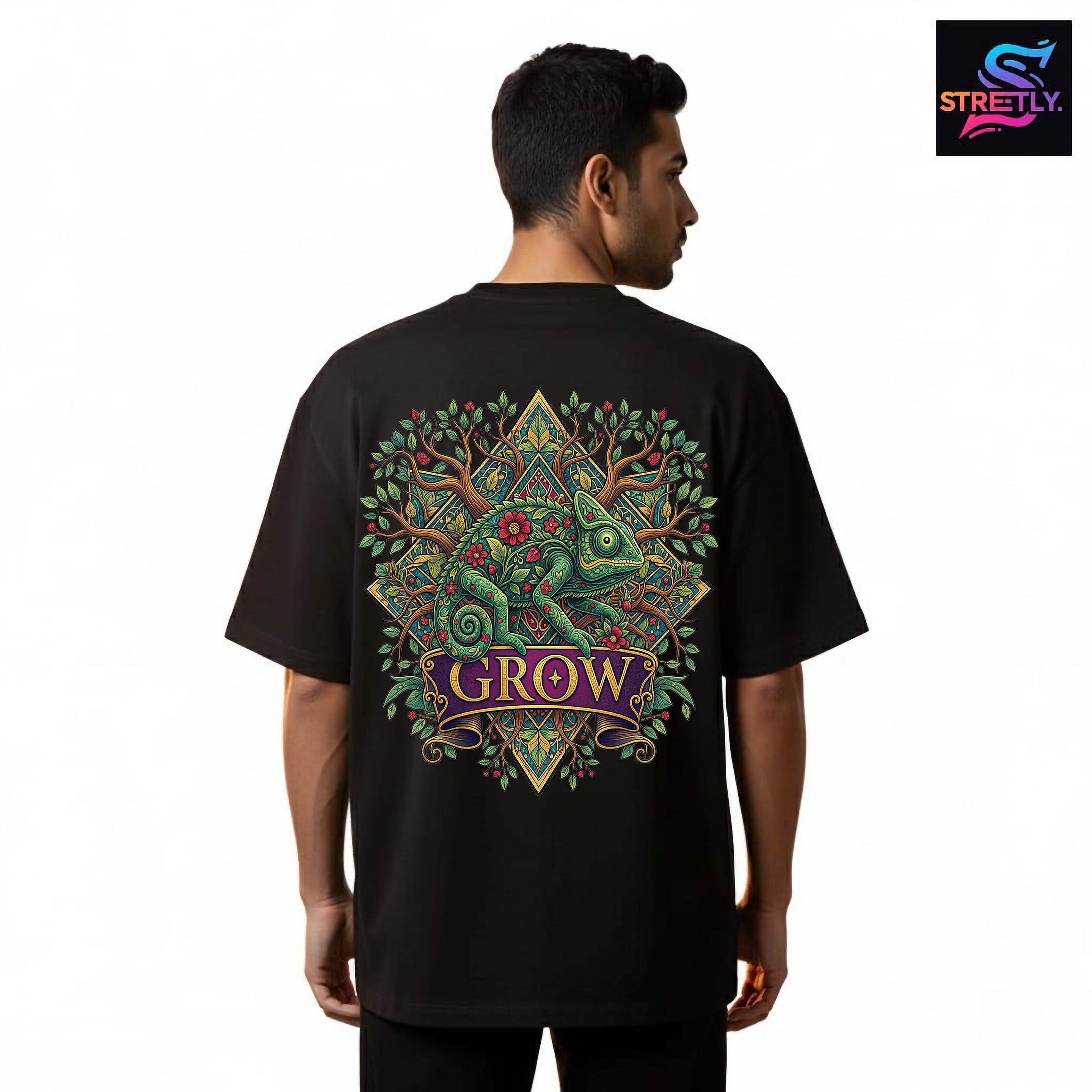 Grow|Graphic Printed Oversized Crew Neck Premium T-shirt|100% Cotton|Unisex