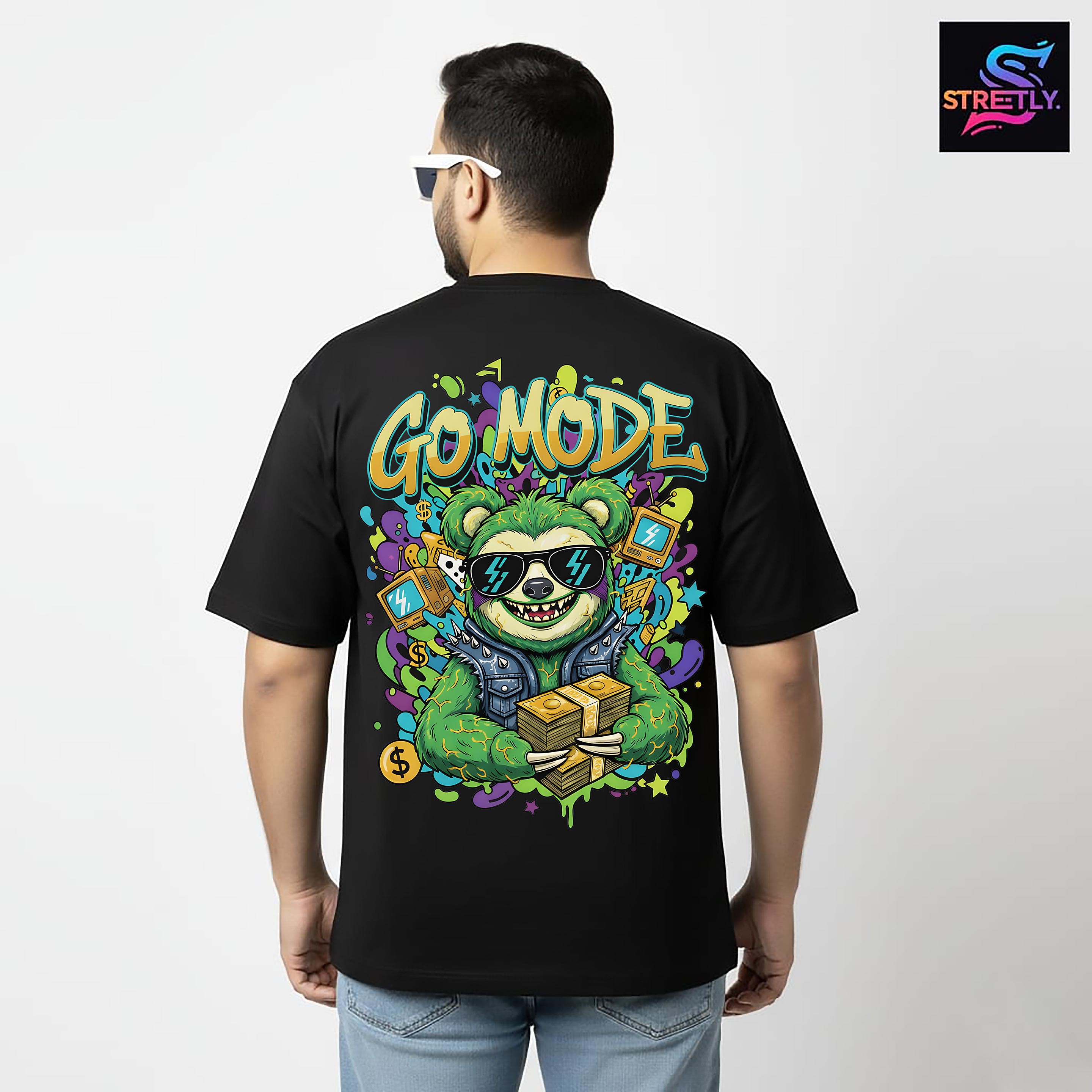Go Mode|Graphic Printed Oversized Crew Neck Premium T-shirt|100% Cotton|Unisex