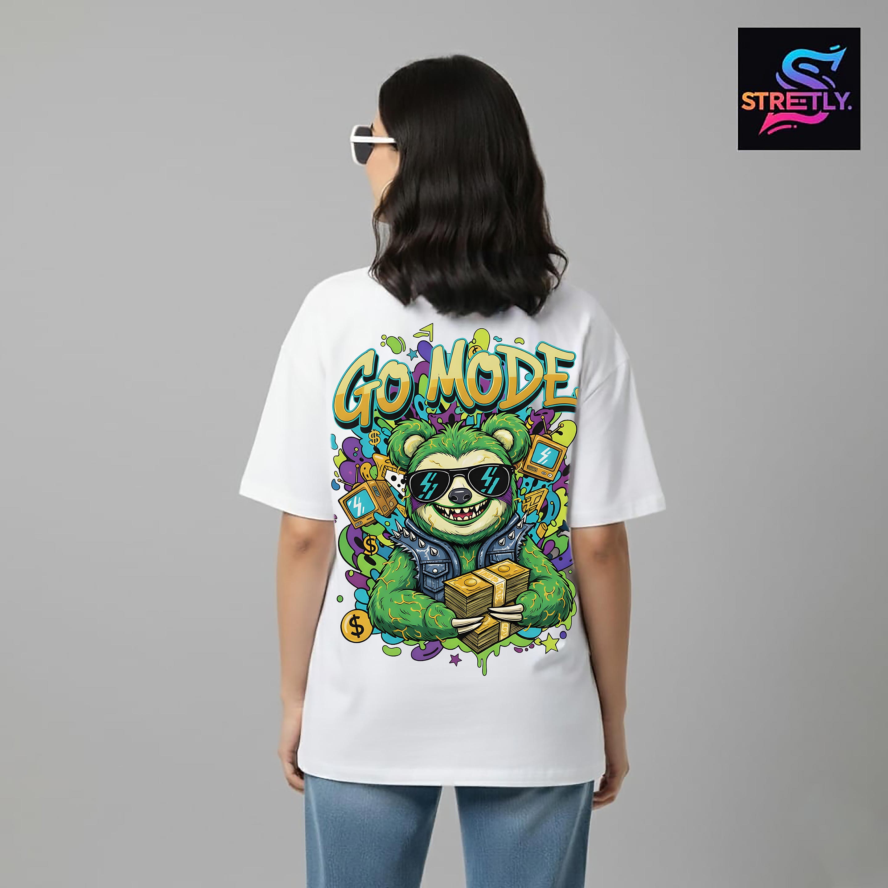 Go Mode|Graphic Printed Oversized Crew Neck Premium T-shirt|100% Cotton|Unisex