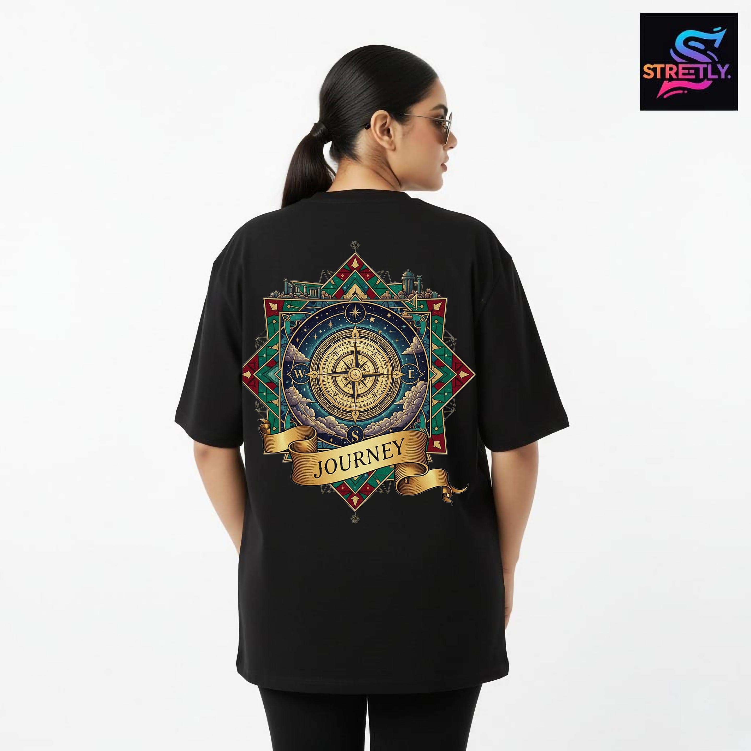 Journey|Graphic Printed Oversized Crew Neck Premium T-shirt|100% Cotton|Unisex