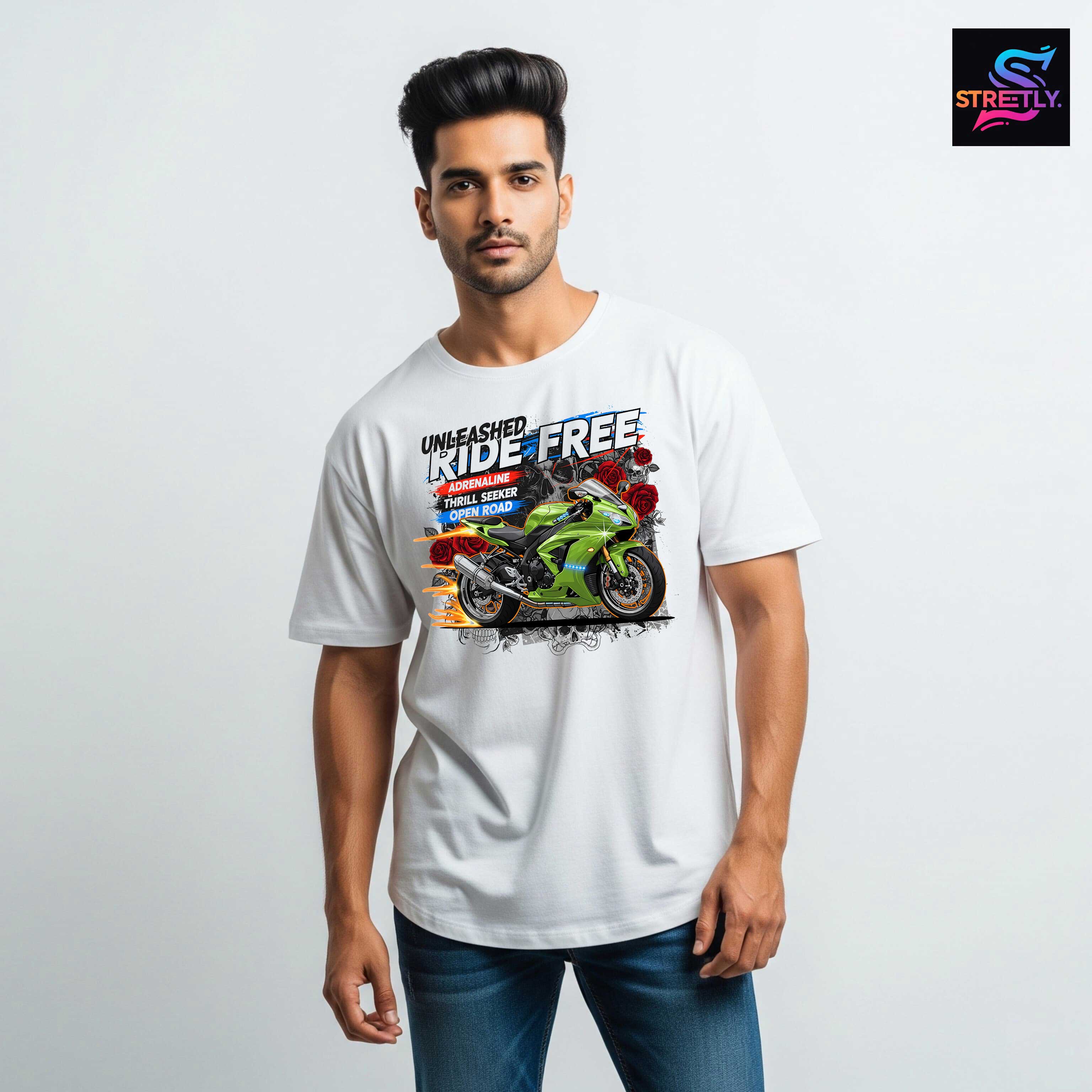 Ride Free|Graphic Printed Oversized Crew Neck Premium T-shirt|100% Cotton|Unisex