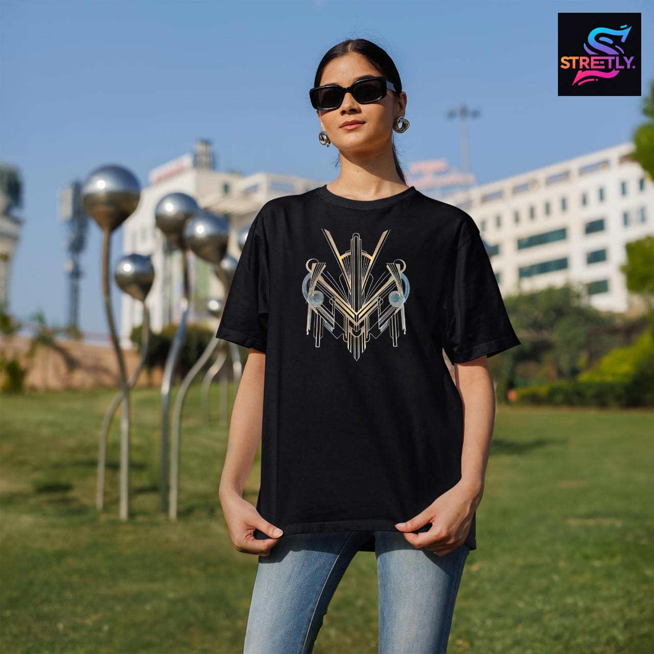 Meta Crest|Graphic Printed Oversized Crew Neck Premium T-shirt|100% Cotton|Unisex