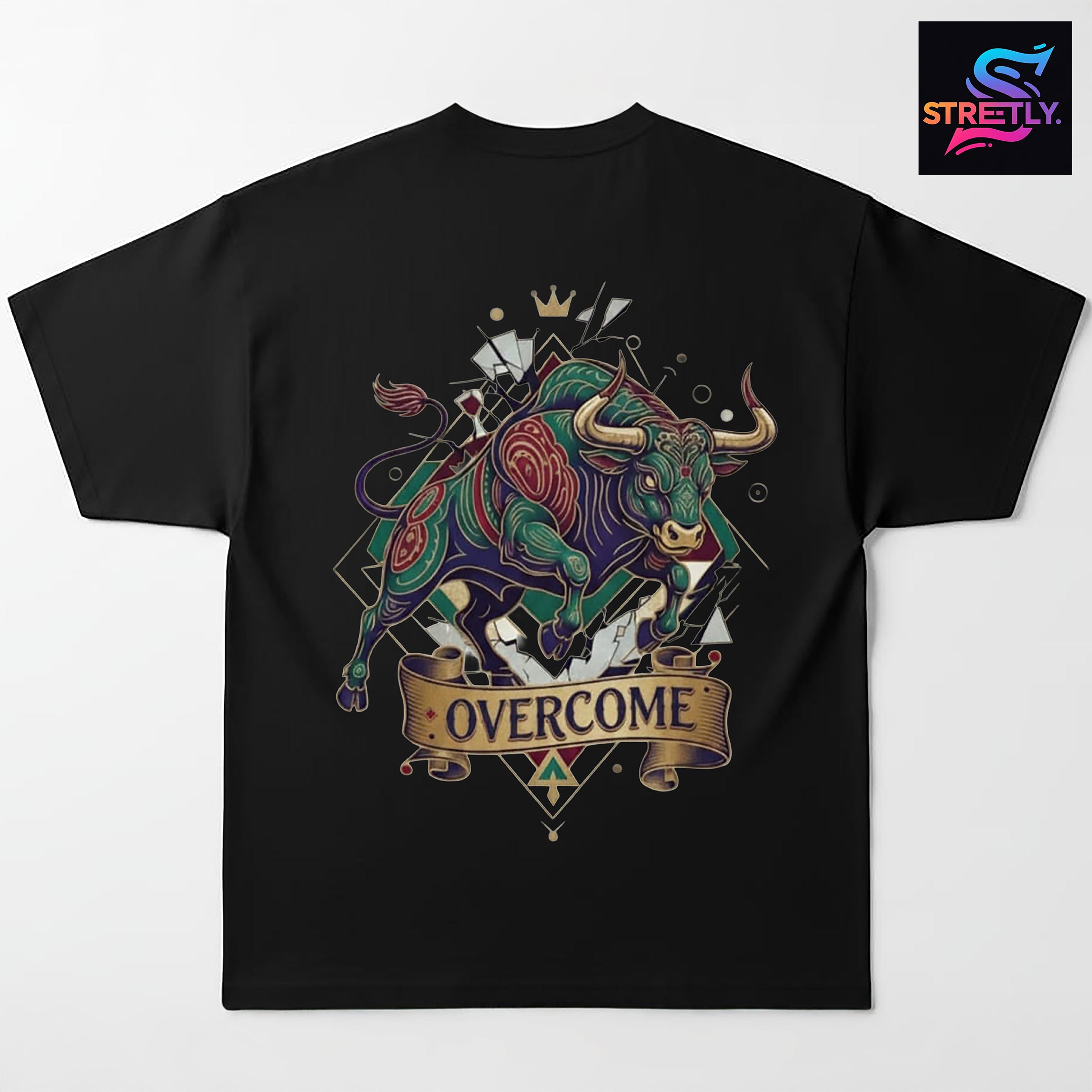 Overcome|Graphic Printed Oversized Crew Neck Premium T-shirt|100% Cotton|Unisex