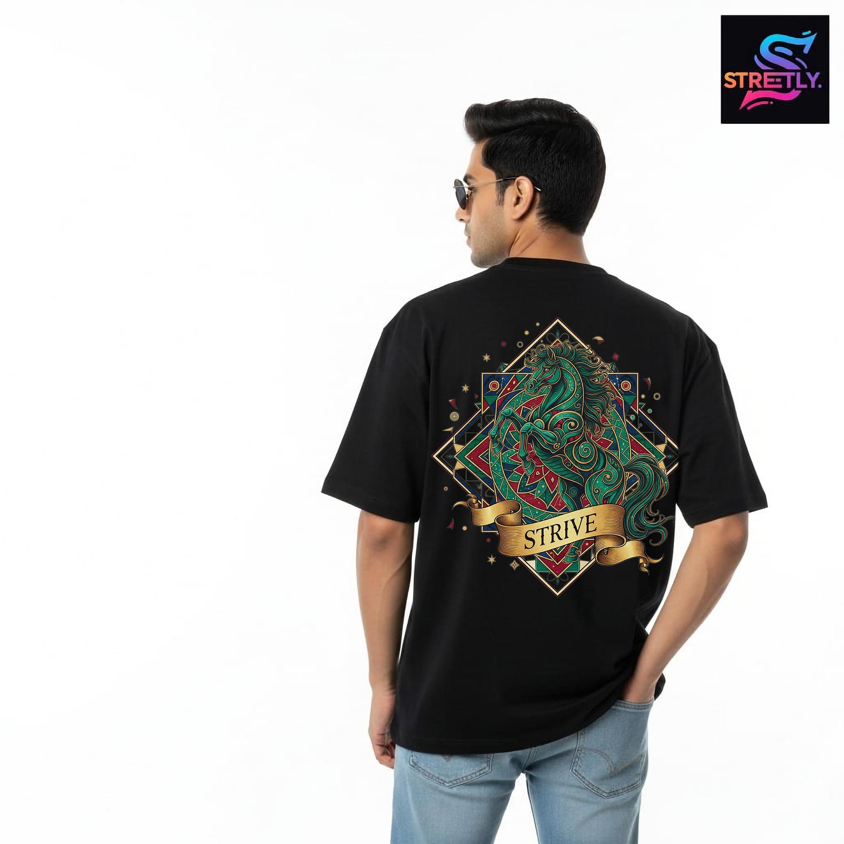 Strive|Graphic Printed Oversized Crew Neck Premium T-shirt|100% Cotton|Unisex