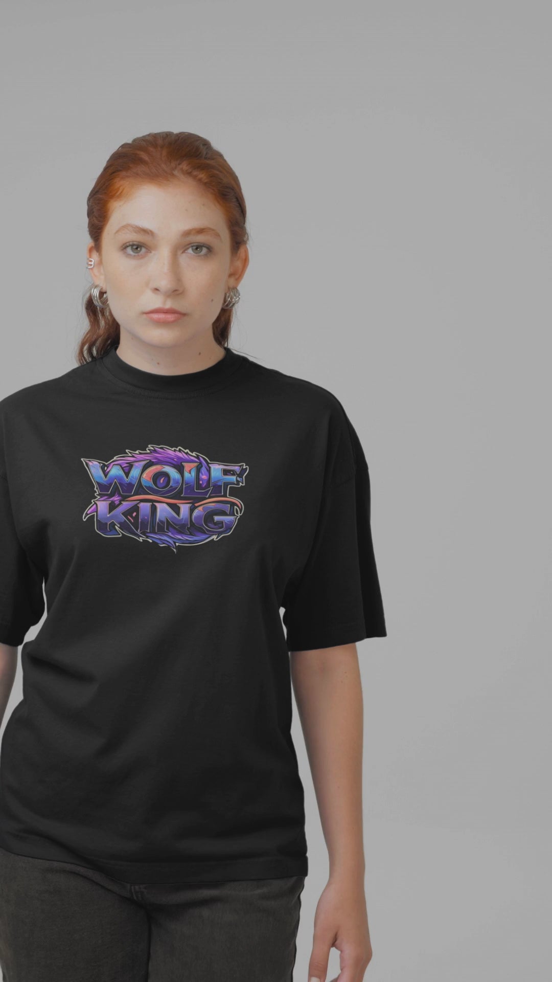Wolf King|Graphic Printed Oversized Crew Neck Premium T-shirt|100% Cotton|Unisex