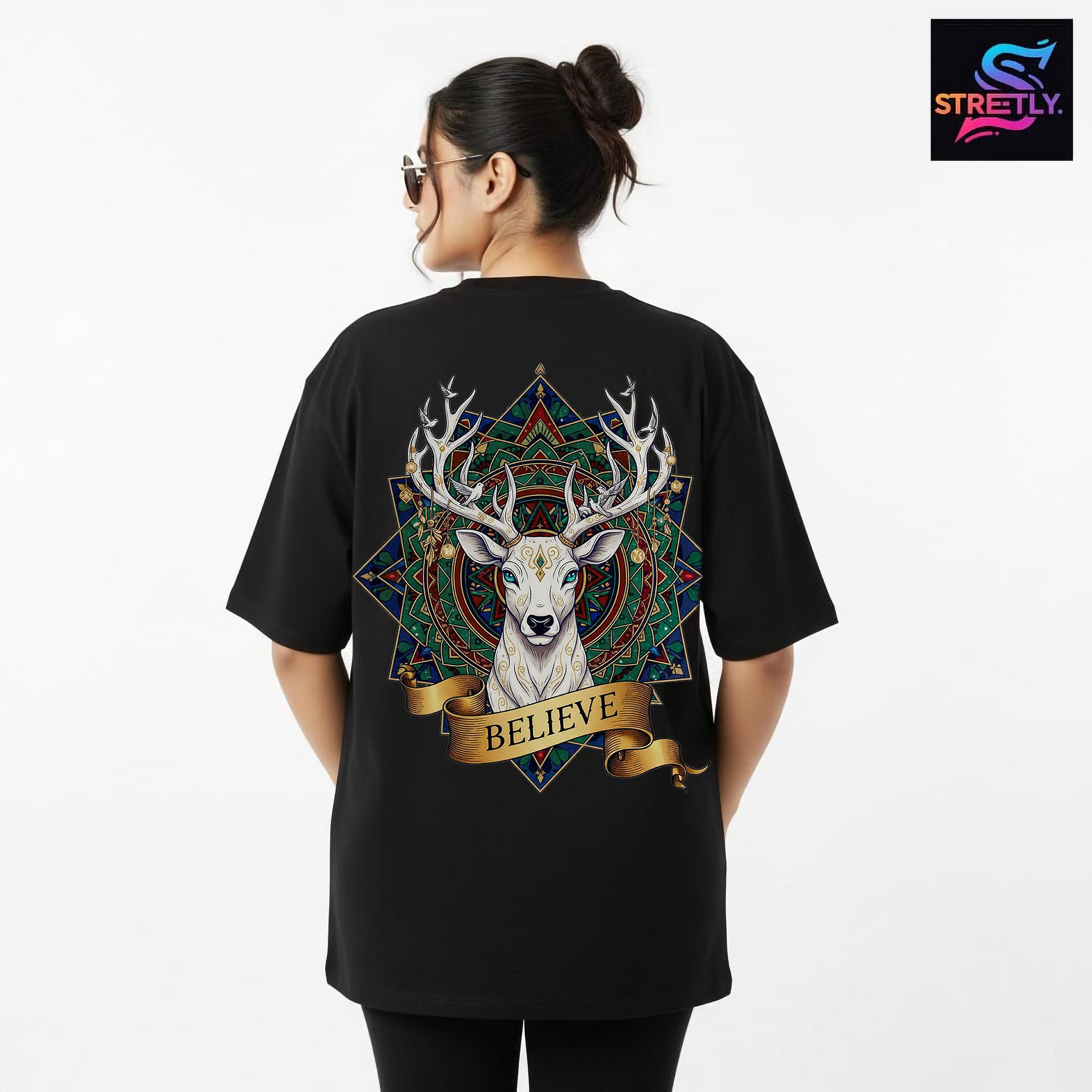 Believe|Graphic Printed Oversized Crew Neck Premium T-shirt|100% Cotton|Unisex