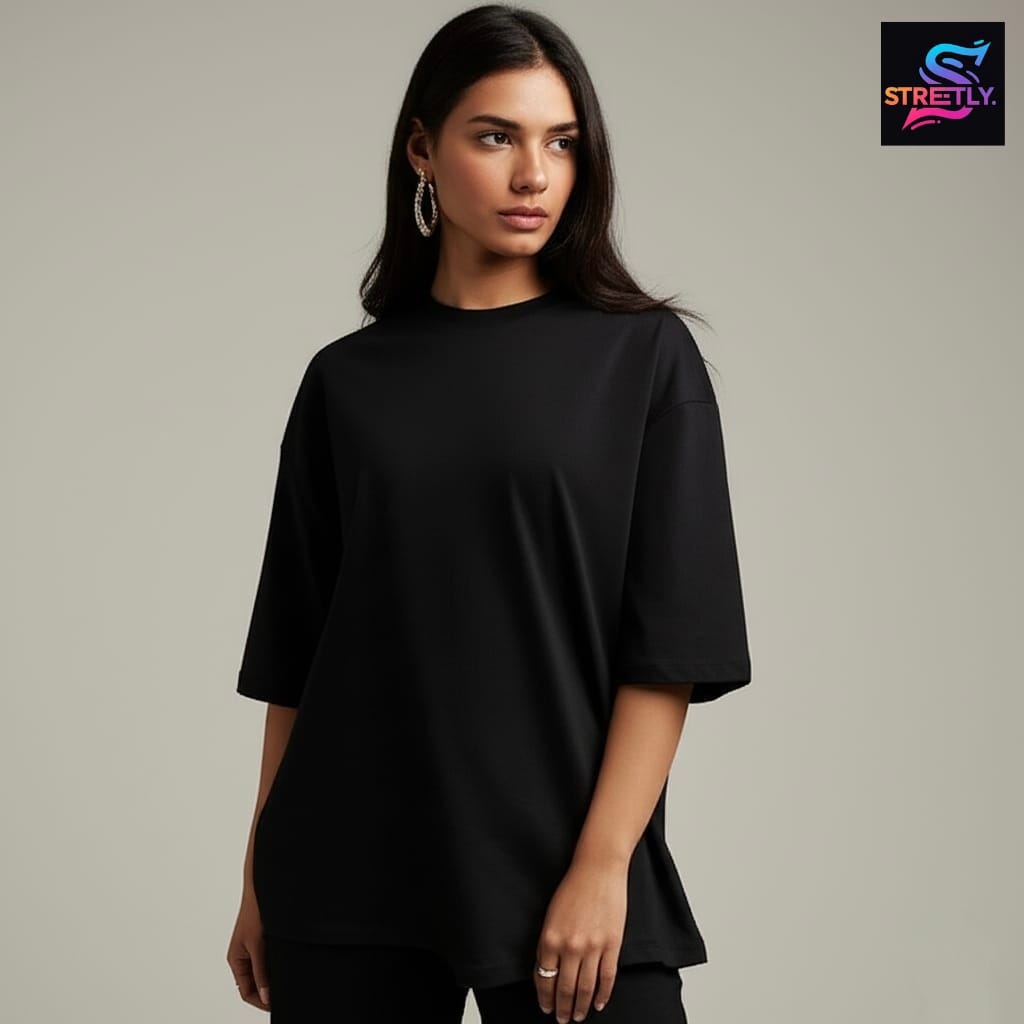 Black|Plain Oversized Crew Neck Premium T-shirt|100% Cotton|Unisex