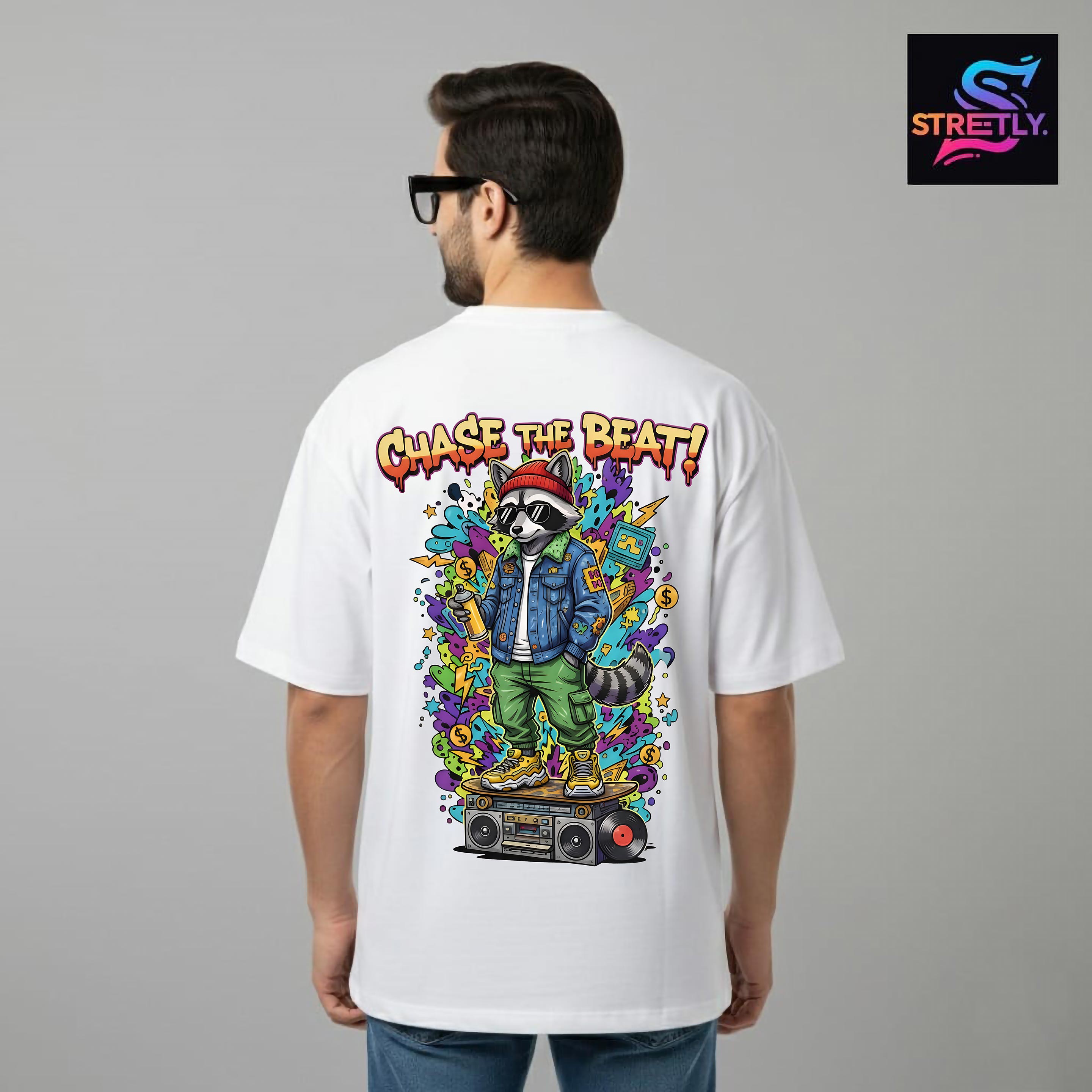 Chase The Beat|Graphic Printed Oversized Crew Neck Premium T-shirt|100% Cotton|Unisex