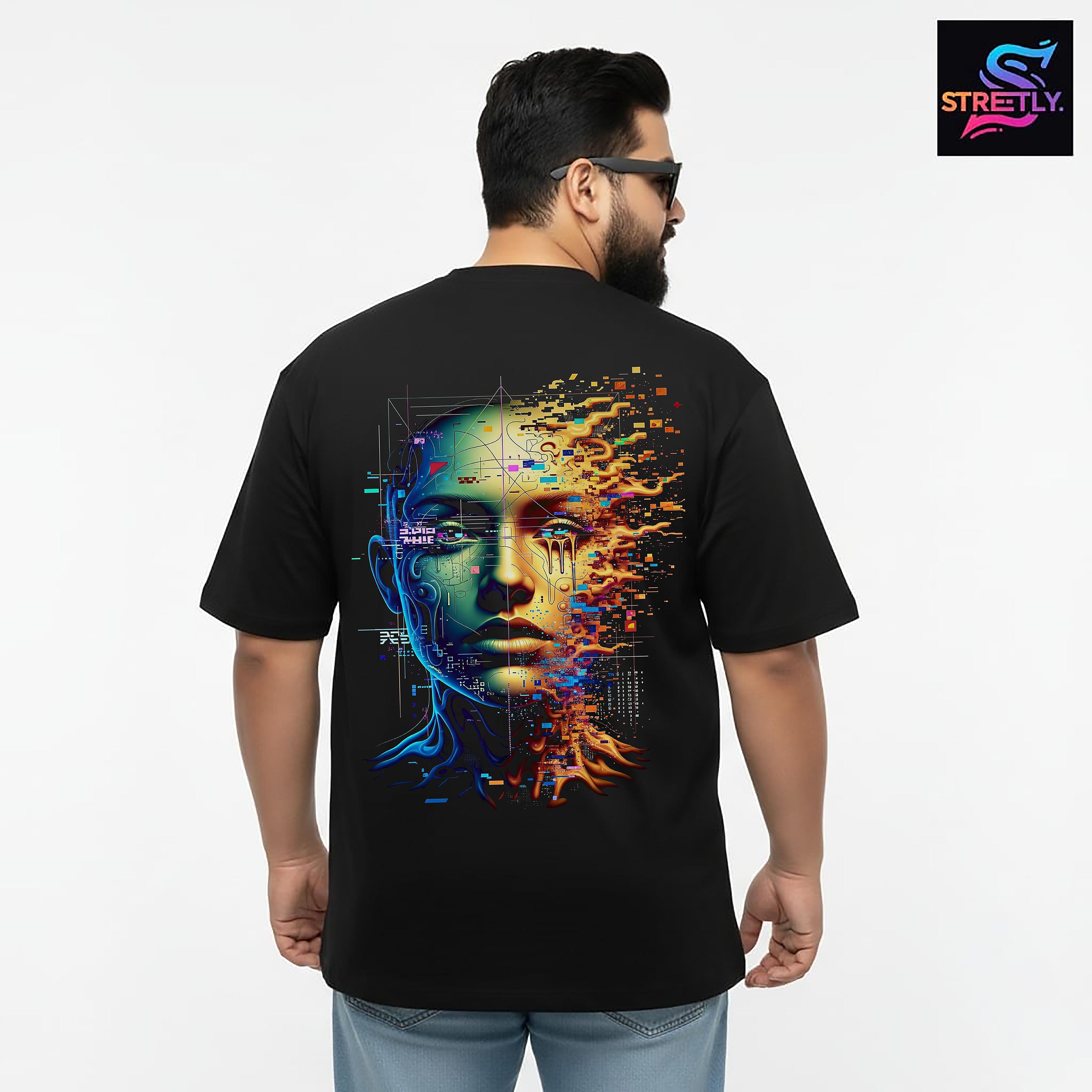 Glitch|Graphic Printed Oversized Crew Neck Premium T-shirt|100% Cotton|Unisex