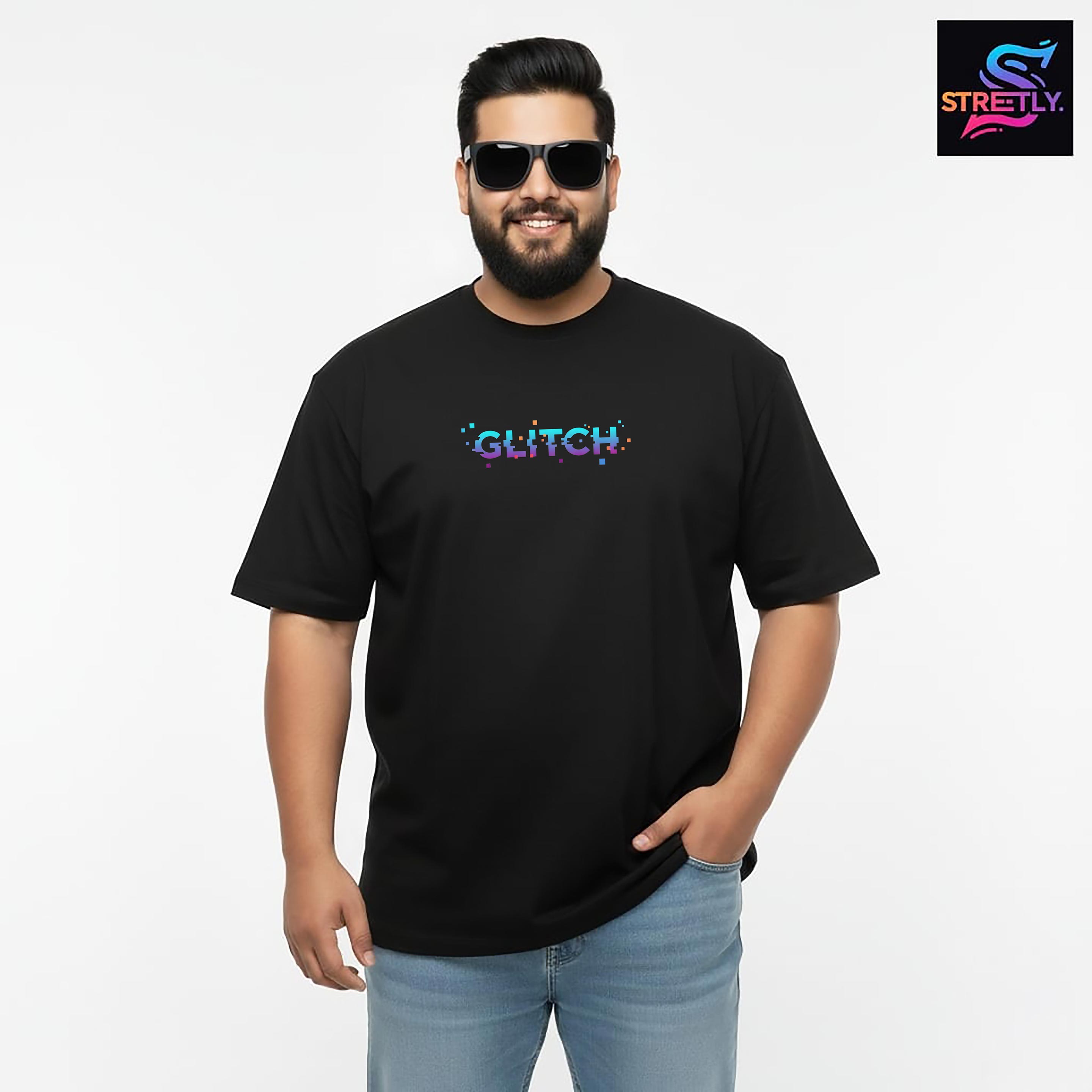 Glitch|Graphic Printed Oversized Crew Neck Premium T-shirt|100% Cotton|Unisex