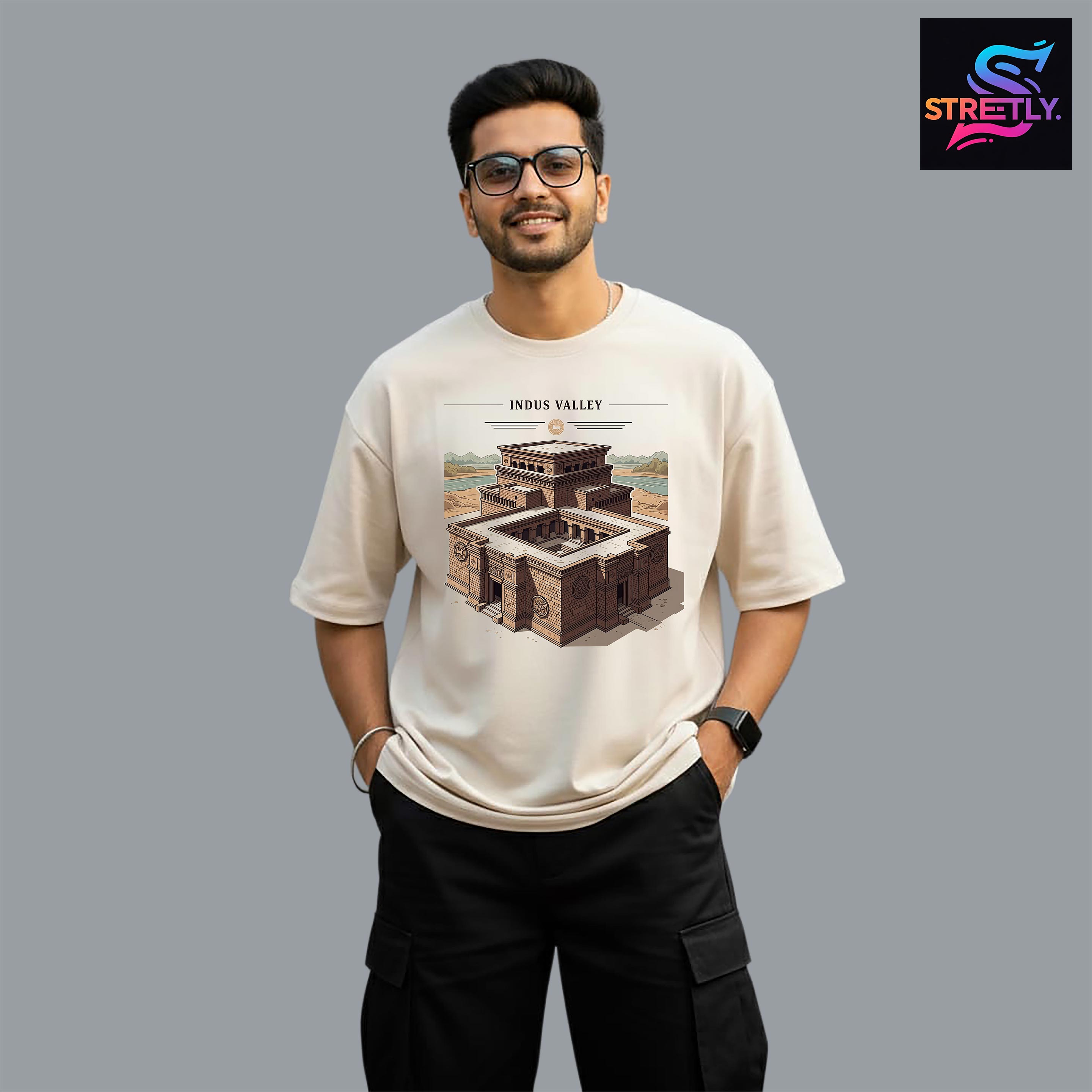 Indus Valley|Graphic Printed Oversized Crew Neck Premium T-shirt|100% Cotton|Unisex