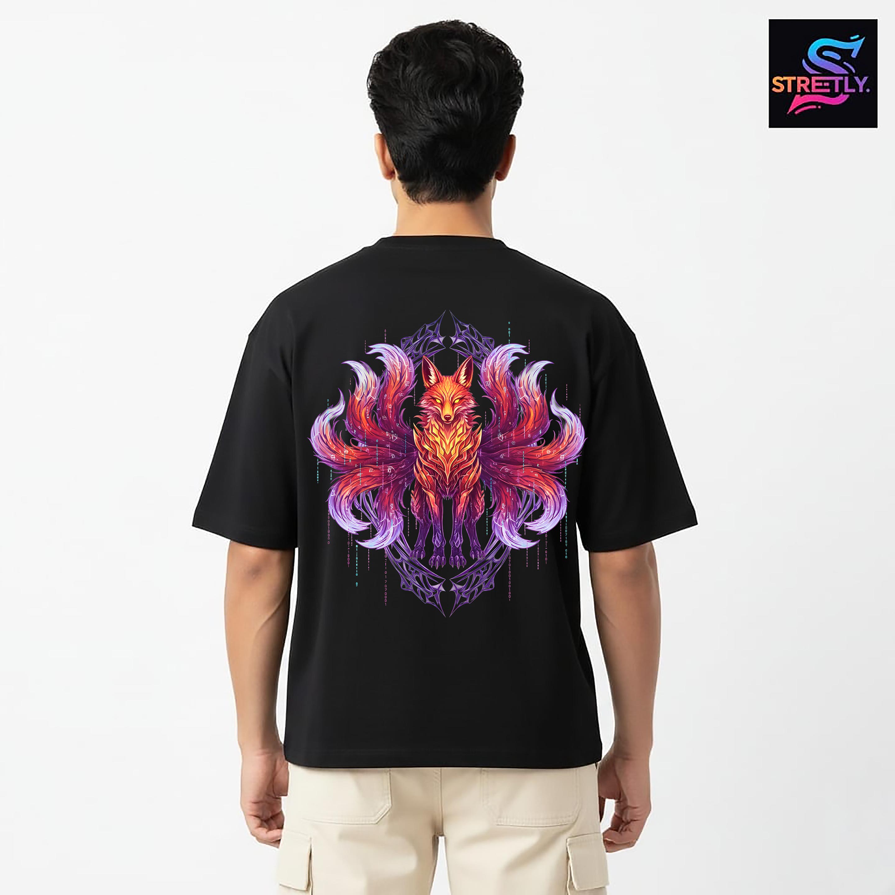 Kitsune|Graphic Printed Oversized Crew Neck Premium T-shirt|100% Cotton|Unisex