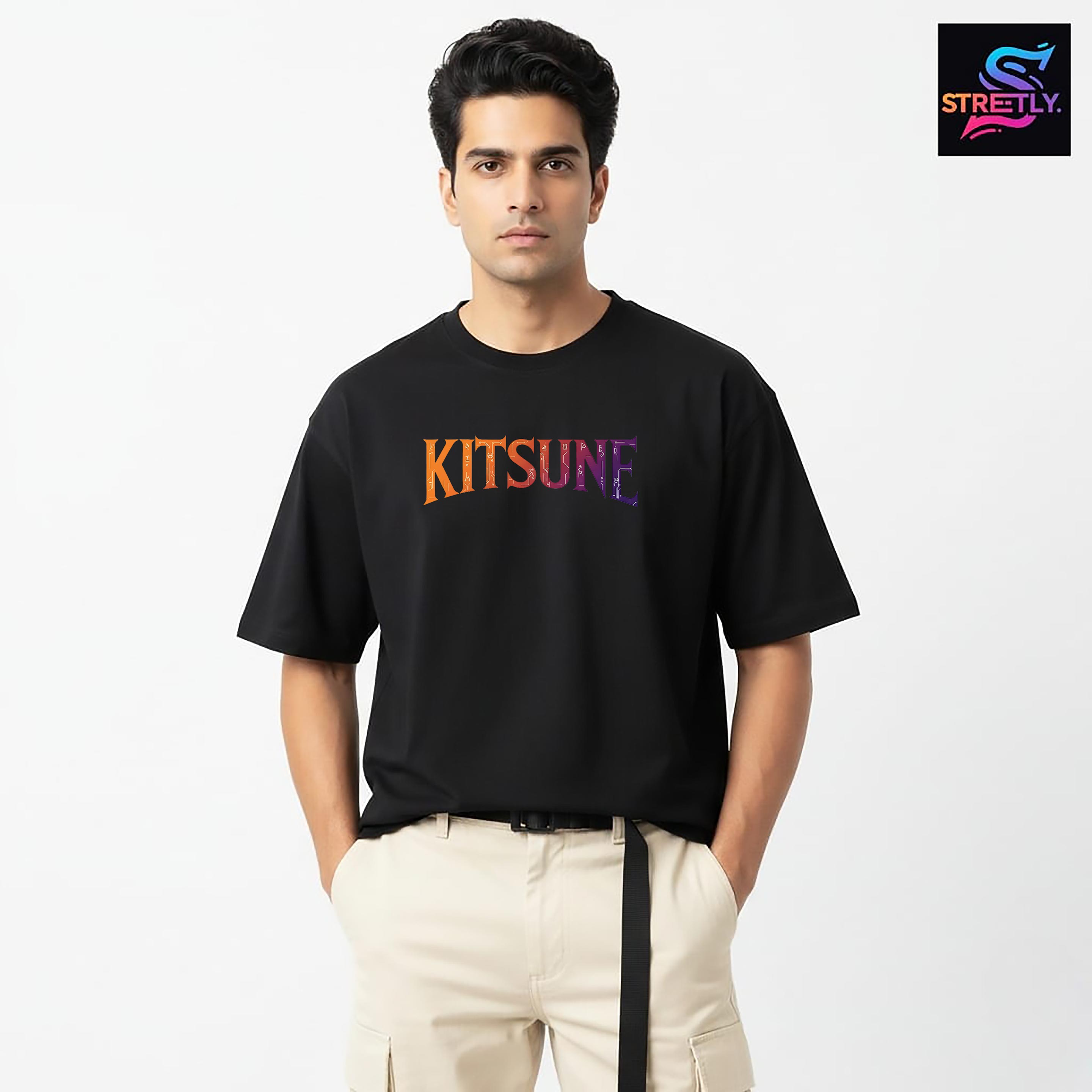 Kitsune|Graphic Printed Oversized Crew Neck Premium T-shirt|100% Cotton|Unisex