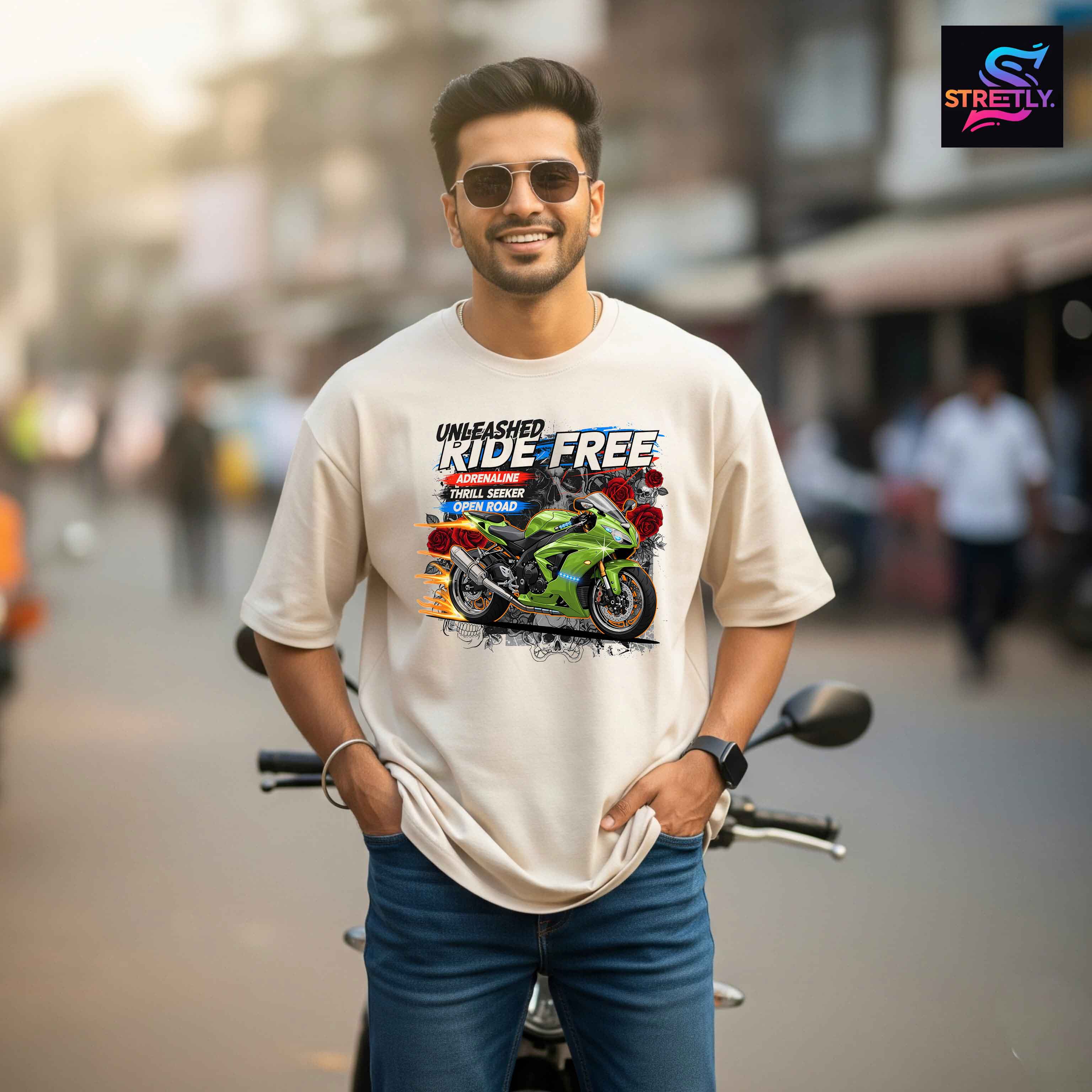 Ride Free|Graphic Printed Oversized Crew Neck Premium T-shirt|100% Cotton|Unisex