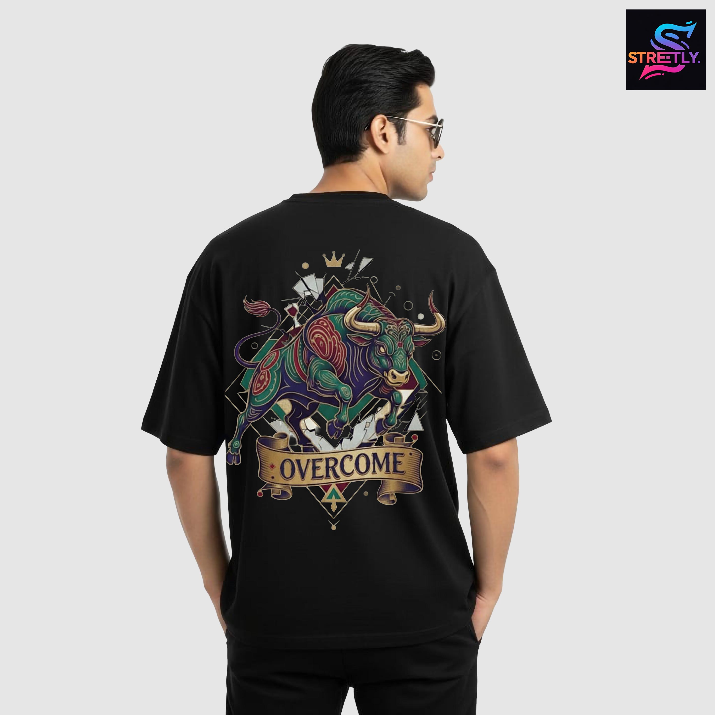 Overcome|Graphic Printed Oversized Crew Neck Premium T-shirt|100% Cotton|Unisex