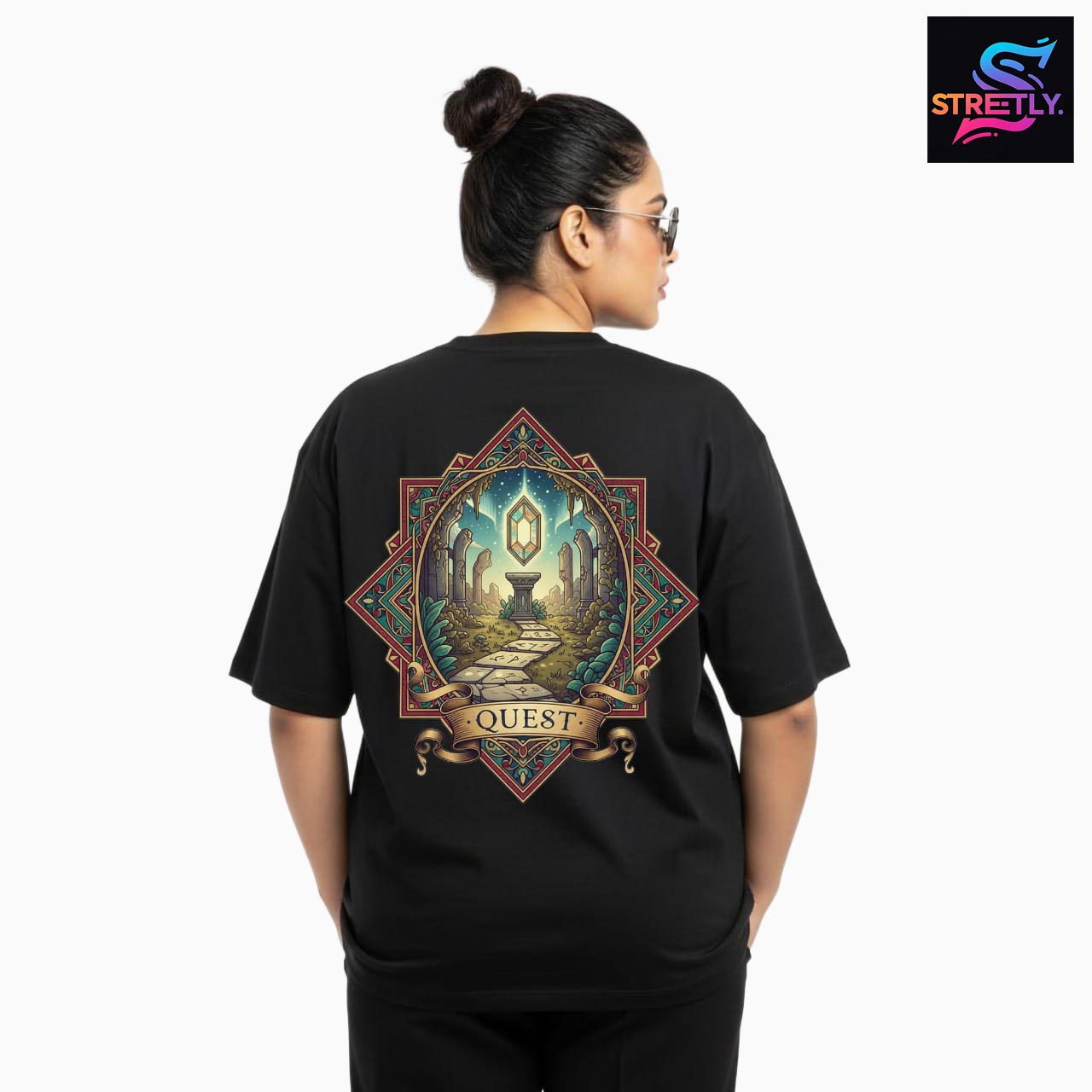 Quest|Graphic Printed Oversized Crew Neck Premium T-shirt|100% Cotton|Unisex