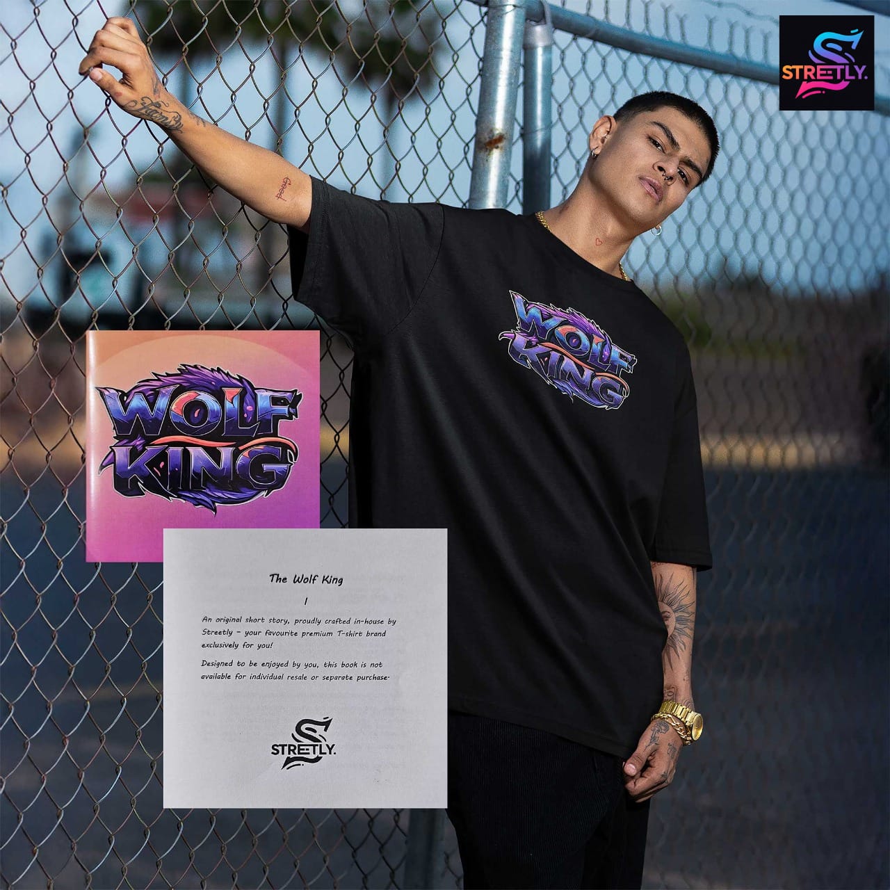 Wolf King|Graphic Printed Oversized Crew Neck Premium T-shirt|100% Cotton|Unisex