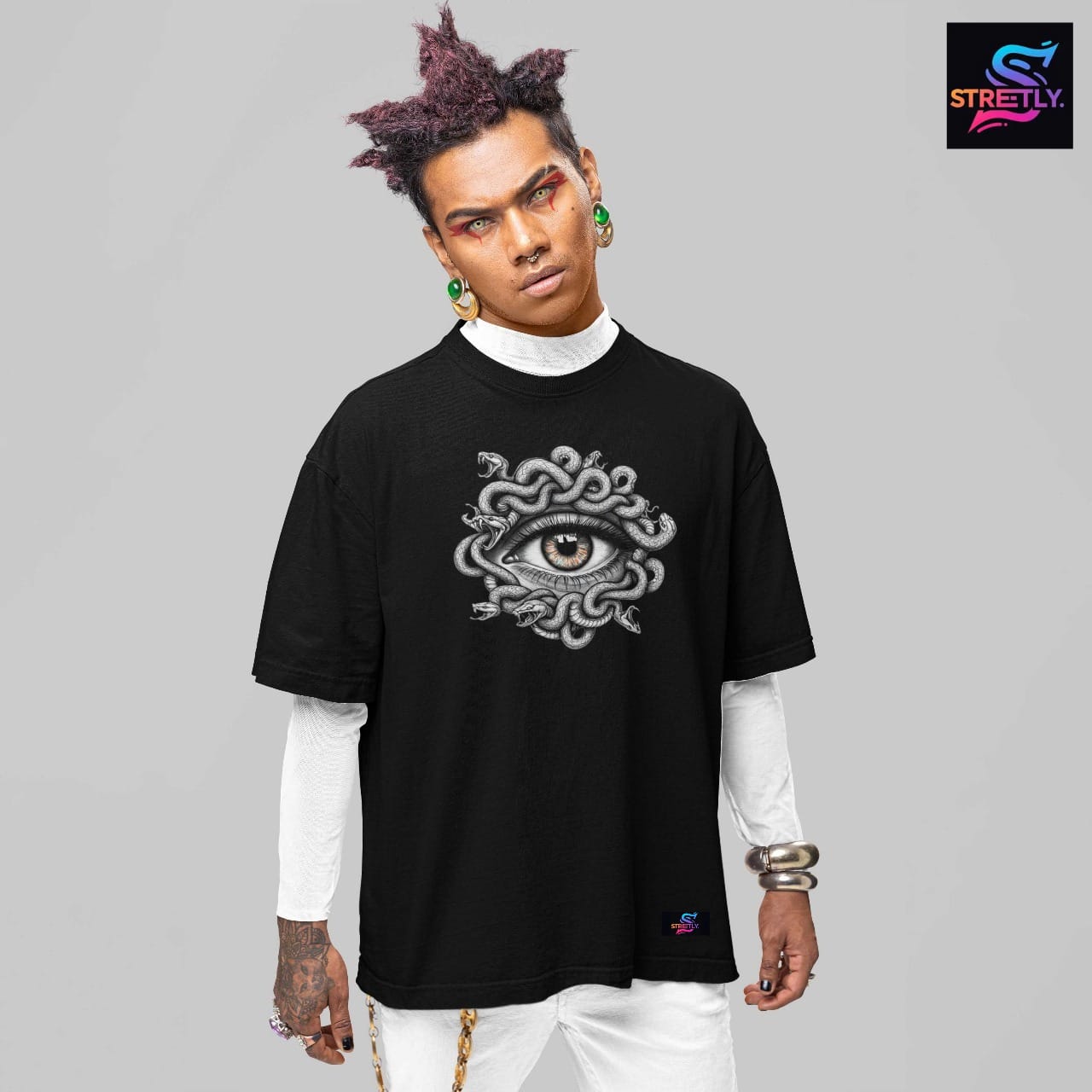 Medusa Eye|Graphic Printed Oversized Crew Neck Premium T-shirt|100% Cotton|Unisex