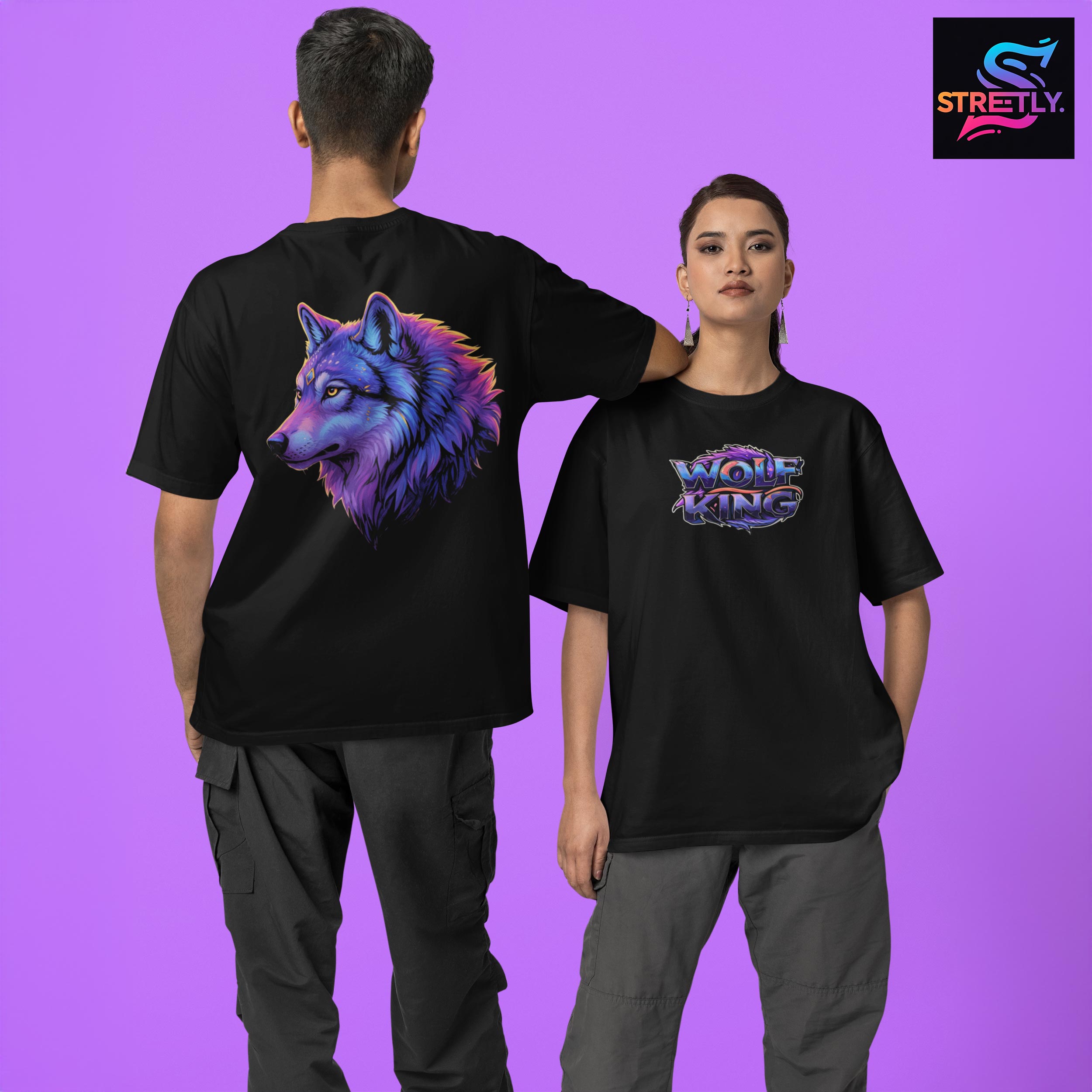 Wolf King|Graphic Printed Oversized Crew Neck Premium T-shirt|100% Cotton|Unisex